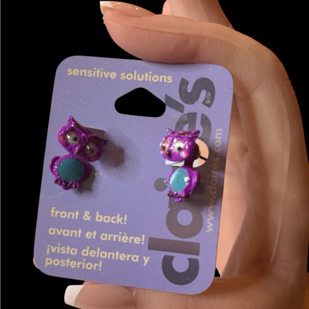 Claire's Vibrant Purple and Teal Owl Earrings